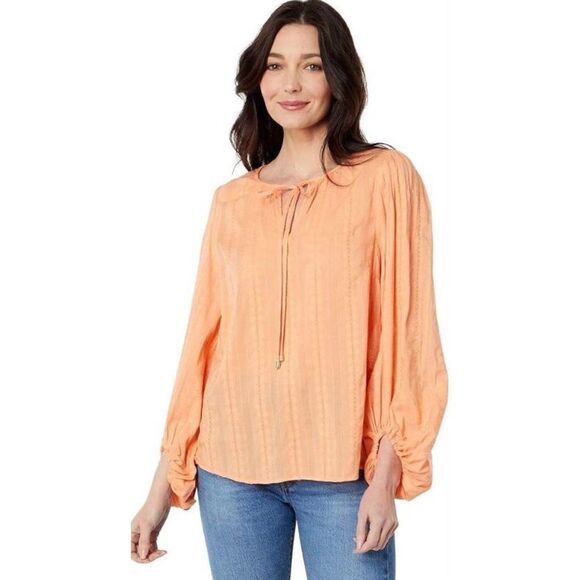 TOMMY HILFIGER - 🎉HP🎉NWT - L Sz XL Textured Tie Puff-Sleeve Peasant Top/Coral - Picture 14 of 16
